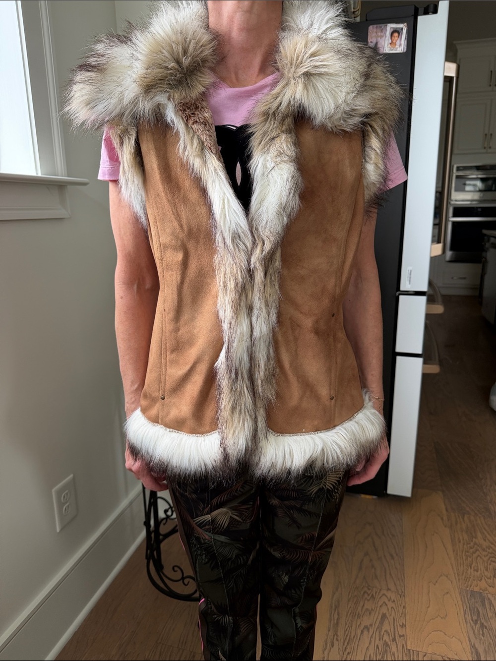 Tasha Polizzi Tan Suede Vest with Natural Fur Trim